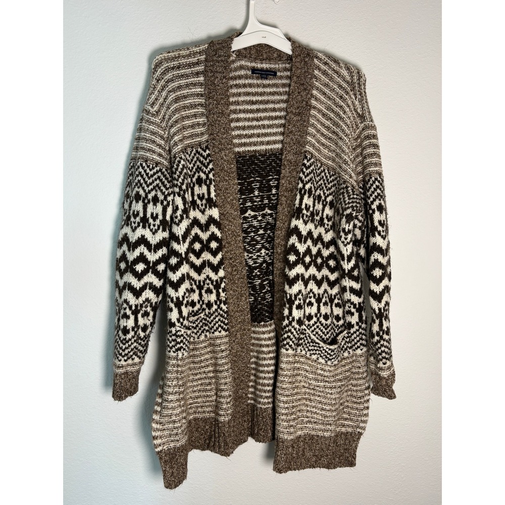 American‎ Eagle Outfitters Brown Fair Isle Southwestern Open Front Cardigan L